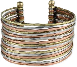 ZAD Hammered Bunch Mixed Metal Cuff Bracelet - One Size Fits Most