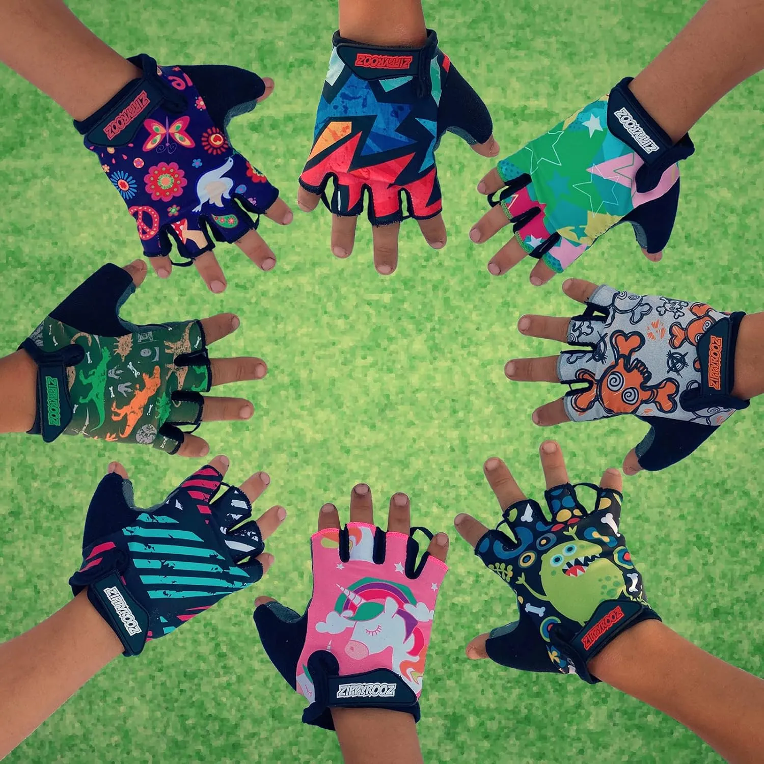 ZippyRooz Toddler & Little Kids Bike Gloves for Balance and Pedal Bicycles for Ages 1-8 Years Old. 8 Designs for Boys & Girls