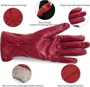 ZLUXURQ Luxury Italian Soft Leather Gloves for Women - Genuine SheepSkin Leather Womens Cold Weather Gloves Cashmere Lined