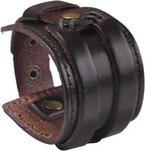 Zysta Wide Wrist Cuff Bracelet Punk Gothic Biker Mens Genuine Leather 7.5"-8.3" Unisex Cool Wristband Bangle Rocker Cosplay Costumes Black, Brown